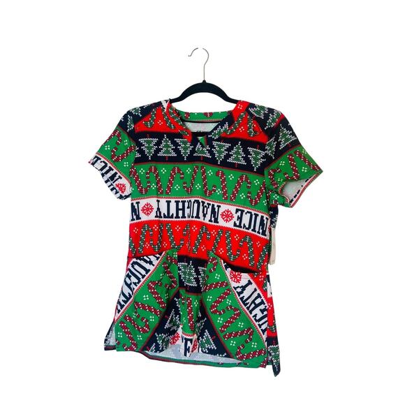 4203 Womens Scrub Tops V Neck Holiday Multicolor lot of 5 Small Santa Snowman - Picture 10 of 15